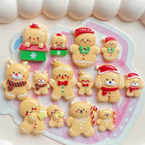 Christmas Gingerbread Man Resin Charms Cartoon Animal DIY Accessory Printed Flatback Miniature For Hair Clips Phone Case Decoration
