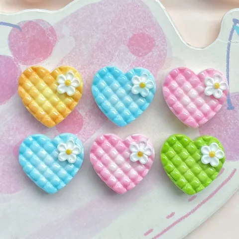 Mini Kleine Gitter Herz Keks Harz Zubehör Mit Blume DIY Essen Spiel Haarnadel Schlüsselbund Kühlschrank Magnet Harz Charms