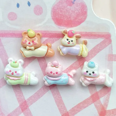 Mini Cartoon Running Animal Resin Charms For Phone Case DIY Decor Rabbit Cat Dog Bear Jewelry Making Accessories