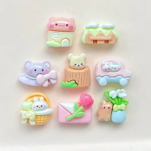 Mini Resin Forest Bear House Car Rabbit Charms For DIY Hair Clips Nail Art Earrings Jewelry Making Accessories