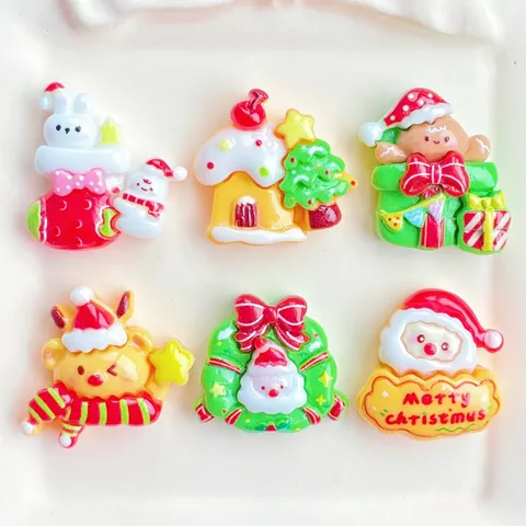 Christmas Resin Charms DIY Accessories Santa Claus Gingerbread Man Reindeer For Phone Case Keychain Decor Jewelry Making