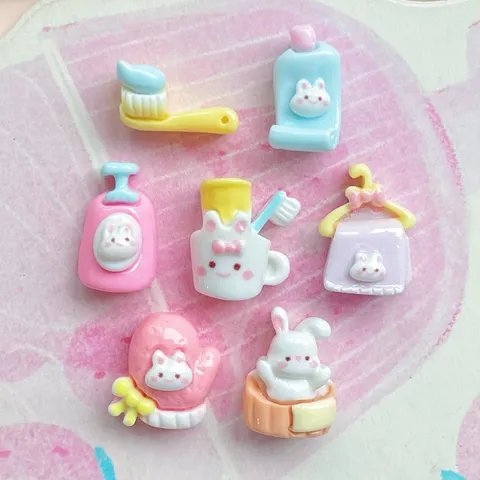 Mini Hase Badezimmer Thema Harz DIY Zubehör Süße Häschen Dusche Zahnbürste Miniatur Dekoration Für Schlüsselbund Haarnadel Handyhülle