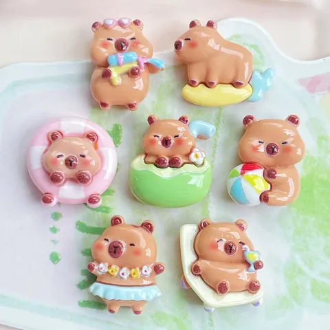 Mignons Ornements en Résine Capybara pour Coque de Téléphone Accessoires de Cheveux Crème Gel DIY Artisanat Figurines Miniatures Fournitures Décoratives Imprimées