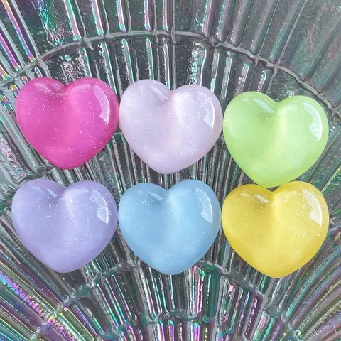 Glitter Candy Color Heart Resin Accessories DIY Materials For Hair Clips Phone Case Shoe Decorations Sweet Charms