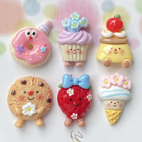 Resin Cartoon Food Charms For DIY Phone Case Fridge Magnet Hair Accessories Making Mini Donut Cupcake Dessert Shape Charms