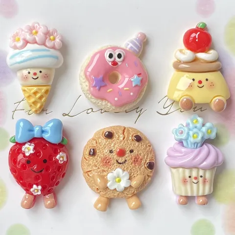 Resin Cartoon Food Charms For DIY Phone Case Fridge Magnet Hair Accessories Making Mini Donut Cupcake Dessert Shape Charms