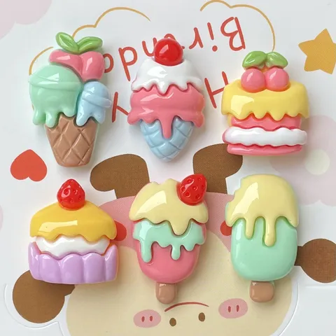 Cute Resin Cream Fruit Ice Cream Cone Charms For DIY Hair Clips Keychain Stationery Shoe Accessories Mini Dessert Resin Decor