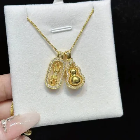 925 Sterling Silver Gourd Vajra Pestle Pendant Necklace Rhinestone Inlaid Retro Clavicle Chain Jewelry For Women Gold Plated