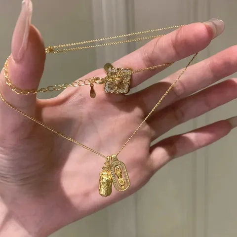 S925 Sterling Silver Pixiu Vajra Pestle Necklace For Women New Chinese Style Gold Plated Rhinestone Clavicle Chain Jewelry