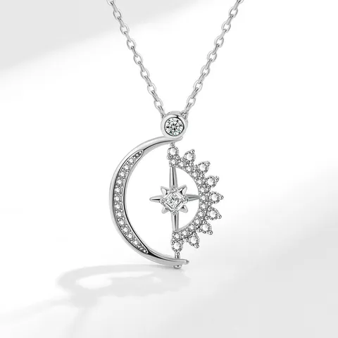Collar con Colgante Giratorio de Corazón de Sol y Luna de Plata de Ley 925 para Mujer Collar de Clavícula de Estrella y Luna con Strass de Lujo Regalo Joyería