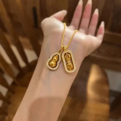925 Sterling Silver Gourd Vajra Pestle Pendant Necklace Rhinestone Inlaid Retro Clavicle Chain Jewelry For Women Gold Plated