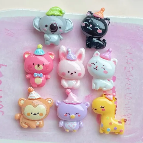 Mini Party Animal Hat Resin Charms Cartoon Giraffe Rabbit Cat Bear DIY Accessories For Hair Clips Shoe Charms Jewelry Making