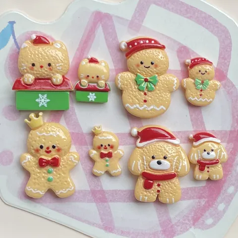 Christmas Gingerbread Man Resin Charms Cartoon Animal DIY Accessory Printed Flatback Miniature For Hair Clips Phone Case Decoration