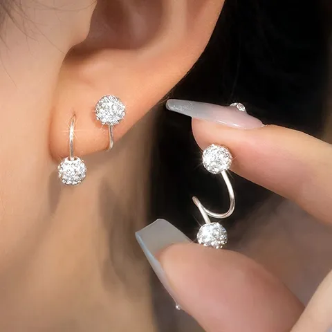 Pendientes de Botón Shamballa en Forma de S de Plata de Ley S999 para Mujer Pendientes de Tuerca con Bola de Estrás Joyería de Regalo