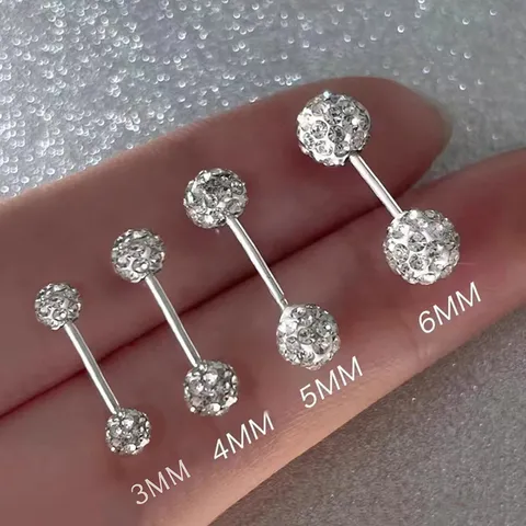 Pendientes de Botón de Plata de Ley S999 con Strass para Mujer Brillante Geométrico Redondo Cierre de Rosca Joyería Minimalista