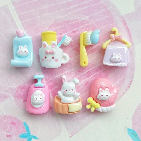 Mini Hase Badezimmer Thema Harz DIY Zubehör Süße Häschen Dusche Zahnbürste Miniatur Dekoration Für Schlüsselbund Haarnadel Handyhülle
