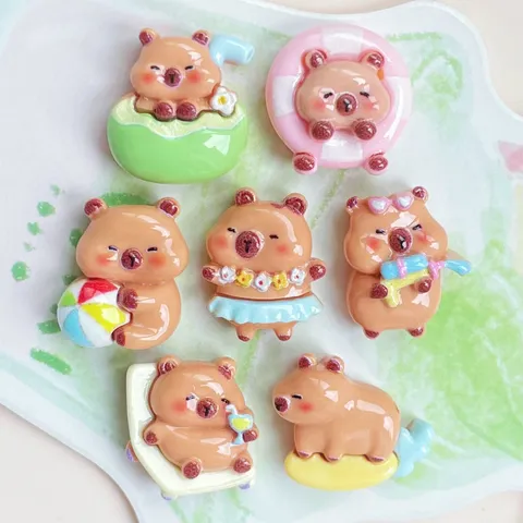Mignons Ornements en Résine Capybara pour Coque de Téléphone Accessoires de Cheveux Crème Gel DIY Artisanat Figurines Miniatures Fournitures Décoratives Imprimées
