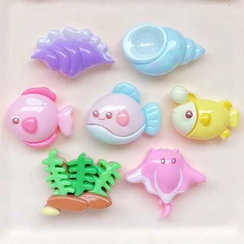 Ocean Theme Resin DIY Accessories Fish Conch Seaweed Flatback Charms For Hair Clips Shoes Bags Decoration Handmade Crafting