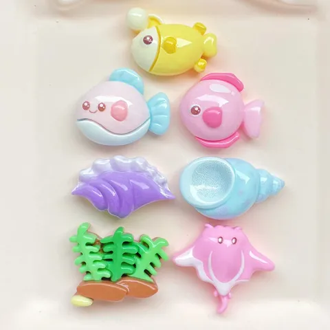 Ocean Theme Resin DIY Accessories Fish Conch Seaweed Flatback Charms For Hair Clips Shoes Bags Decoration Handmade Crafting