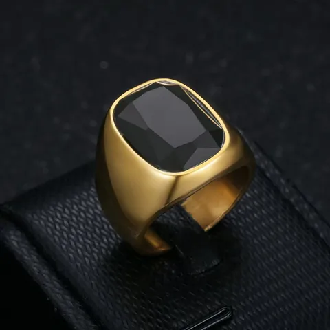 Men's Stainless Steel Business Ring With Rectangular Zircon Gemstone Vintage Ins Style Fashion Finger Jewelry Gift