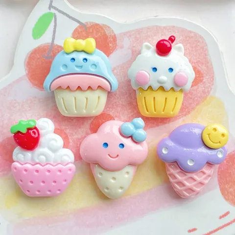 Simulation Smiley Face Ice Cream Popsicle Resin Accessories DIY Phone Case Cream Glue Material Handmade Hair Clip Charms