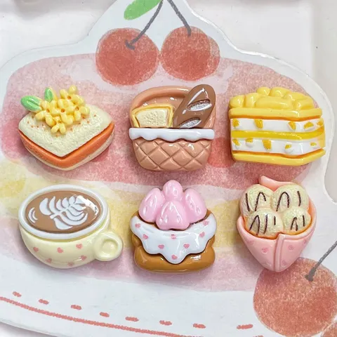 Mini Simulation Food Dessert Resin Charms For DIY Hair Clips Fridge Magnets Cute Cake Bread Coffee Handcrafted Accessories