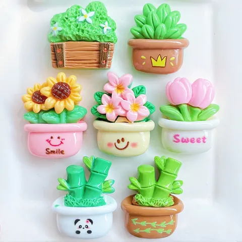 Harz Miniatur Topfpflanze Charms Für DIY Kühlschrankmagnete Haarklammer Simulation Blume Sukkulenten Bambus Zubehör Dekorative Bastelbedarf