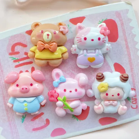 Simpatici Ciondoli in Plastica Resina Animali Cartoni Animati Cabochon Flatback per Fai da Te Fermagli per Capelli Portachiavi Scatola Decorazione Accessori