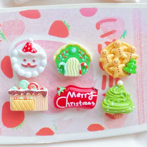 Cute Resin Christmas Accessories Gingerbread Man Snowman Santa Claus Flatback Resin Charms For DIY Phone Case Hair Clip Decorations