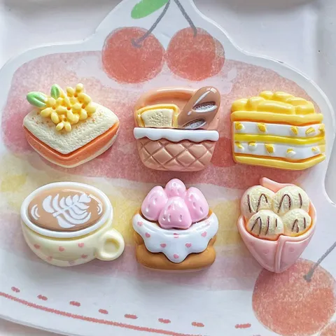 Mini Simulation Food Dessert Resin Charms For DIY Hair Clips Fridge Magnets Cute Cake Bread Coffee Handcrafted Accessories