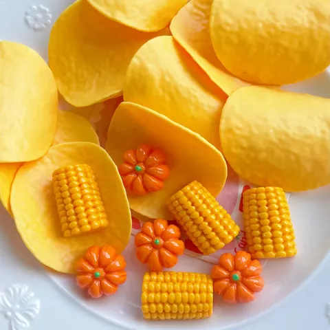 Accessoires Alimentaires de Simulation en Résine Frites en Plastique Citrouille Maïs Cabochons Pour Bricolage Épingle à Cheveux Porte-Clés Artisanat Jouet Décor
