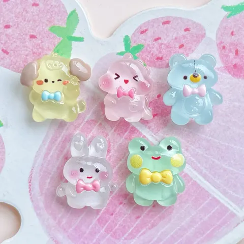 Luminous Mini Resin Animal Charms Dinosaur Bear Rabbit Glow In The Dark DIY Craft Accessories For Hair Clip Phone Case Keyring Decor
