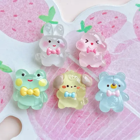 Luminous Mini Resin Animal Charms Dinosaur Bear Rabbit Glow In The Dark DIY Craft Accessories For Hair Clip Phone Case Keyring Decor