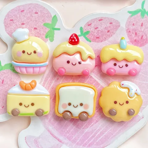 Mini Resin Food Cake Charms Smiling Bread Flatback Cabochons For DIY Phone Case Hair Clips Shoe Accessories Crafts Decoration