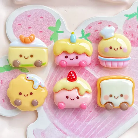 Mini Resin Food Cake Charms Smiling Bread Flatback Cabochons For DIY Phone Case Hair Clips Shoe Accessories Crafts Decoration