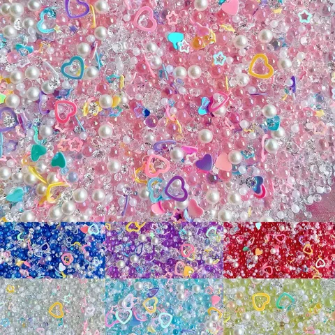 Mixed DIY Bubble Beads Rhinestone Artificial Pearl Heart Star Iridescent Sequins For Cream Glue Squishy Jewelry Decoration Materials
