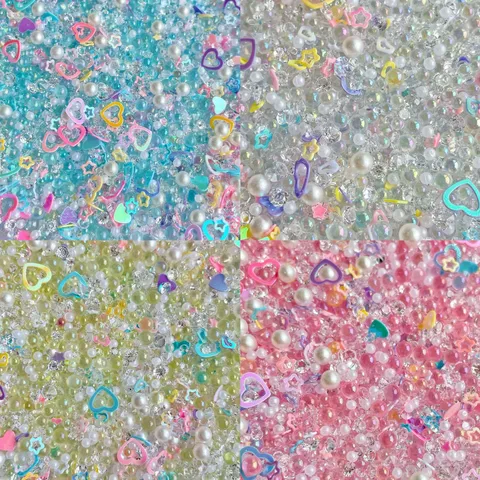 Mixed DIY Bubble Beads Rhinestone Artificial Pearl Heart Star Iridescent Sequins For Cream Glue Squishy Jewelry Decoration Materials