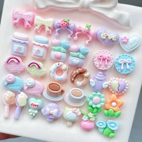 Mini Cartoon Resin Charms Kawaii Strawberry Milk Bow Knot Flower Donut Shapes For DIY Nail Art Earring Making Supplies Jewelry Accessories