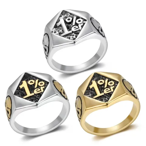 Vintage Punk Skull Signet Ring For Men Stainless Steel 1%er Biker Finger Ring Cool Retro Fashion Jewelry Gift