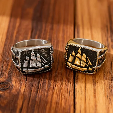 Men's Vintage Stainless Steel Sailing Ring Retro Nautical Punk Style Distressed Sailboat Band Ring Jewelry Gift For Men