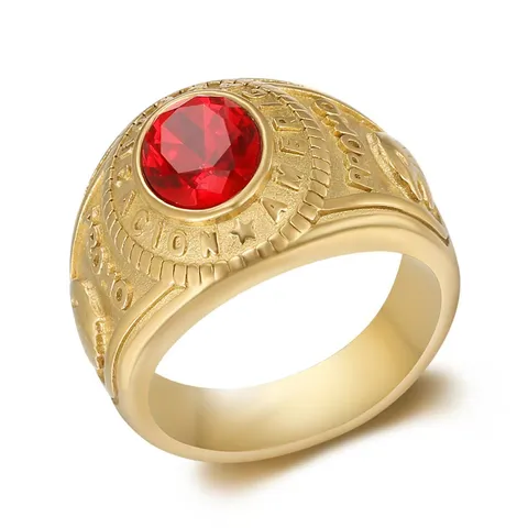 Vintage Stainless Steel Eagle Relief Ring For Men Retro Military Band Ring With Gemstone Finger Jewelry Gift