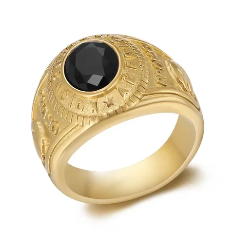 Vintage Stainless Steel Eagle Relief Ring For Men Retro Military Band Ring With Gemstone Finger Jewelry Gift