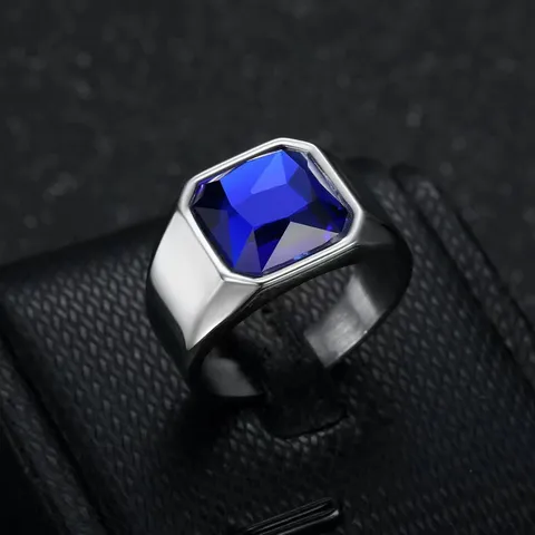 Minimalist Stainless Steel Square Cut Rhinestone Ring For Men Retro Geometric Fashion Jewelry Finger Ring