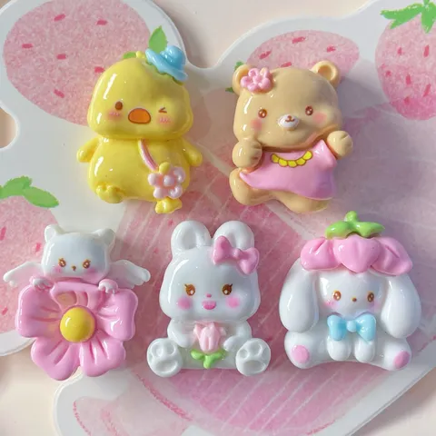 Niedliche Cartoon Tier Harz Charms Blume Hase Ente Bär Katze Hund DIY Zubehör Für Handyhülle Schlüsselanhänger Haarclip
