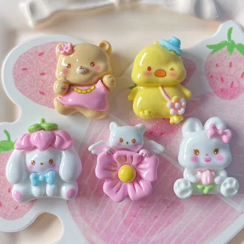 Niedliche Cartoon Tier Harz Charms Blume Hase Ente Bär Katze Hund DIY Zubehör Für Handyhülle Schlüsselanhänger Haarclip