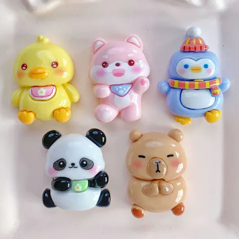 Cute Resin Cartoon Animal Flatback Charms Miniature Capybara Penguin Duck Panda Bear DIY Craft Cabochons For Phone Case Hairpin Jewelry Making Decoration Accessories