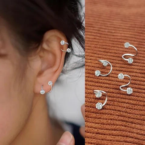 Pendientes de Botón Shamballa en Forma de S de Plata de Ley S999 para Mujer Pendientes de Tuerca con Bola de Estrás Joyería de Regalo