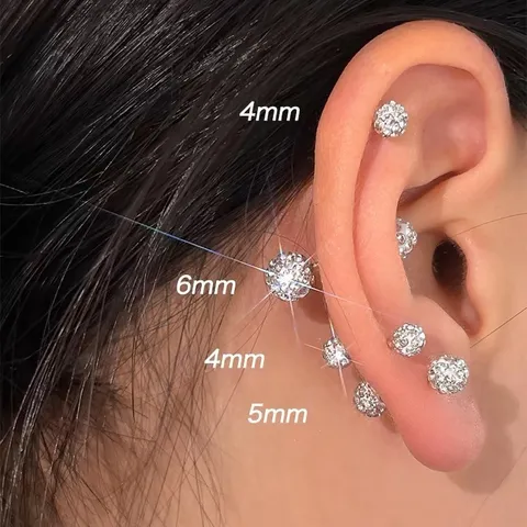 Pendientes de Botón de Plata de Ley S999 con Strass para Mujer Brillante Geométrico Redondo Cierre de Rosca Joyería Minimalista