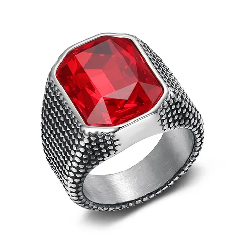 Vintage Retro Stainless Steel Wide Band Ring For Men Gothic Hip Hop Geometric Zirconia Statement Finger Jewelry
