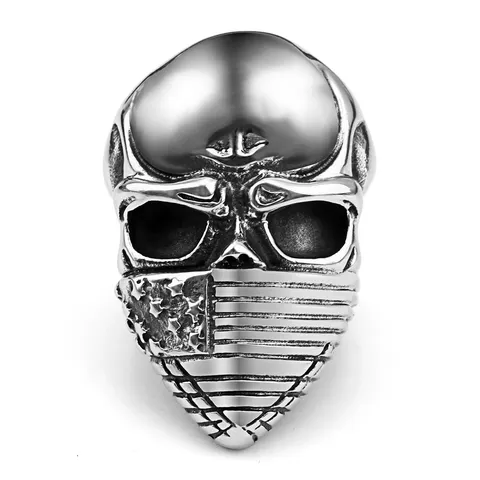 Mens Vintage Stainless Steel Skull Ring American Flag Mask Biker Punk Ring Cool Fashion Jewelry Gift Finger Ring